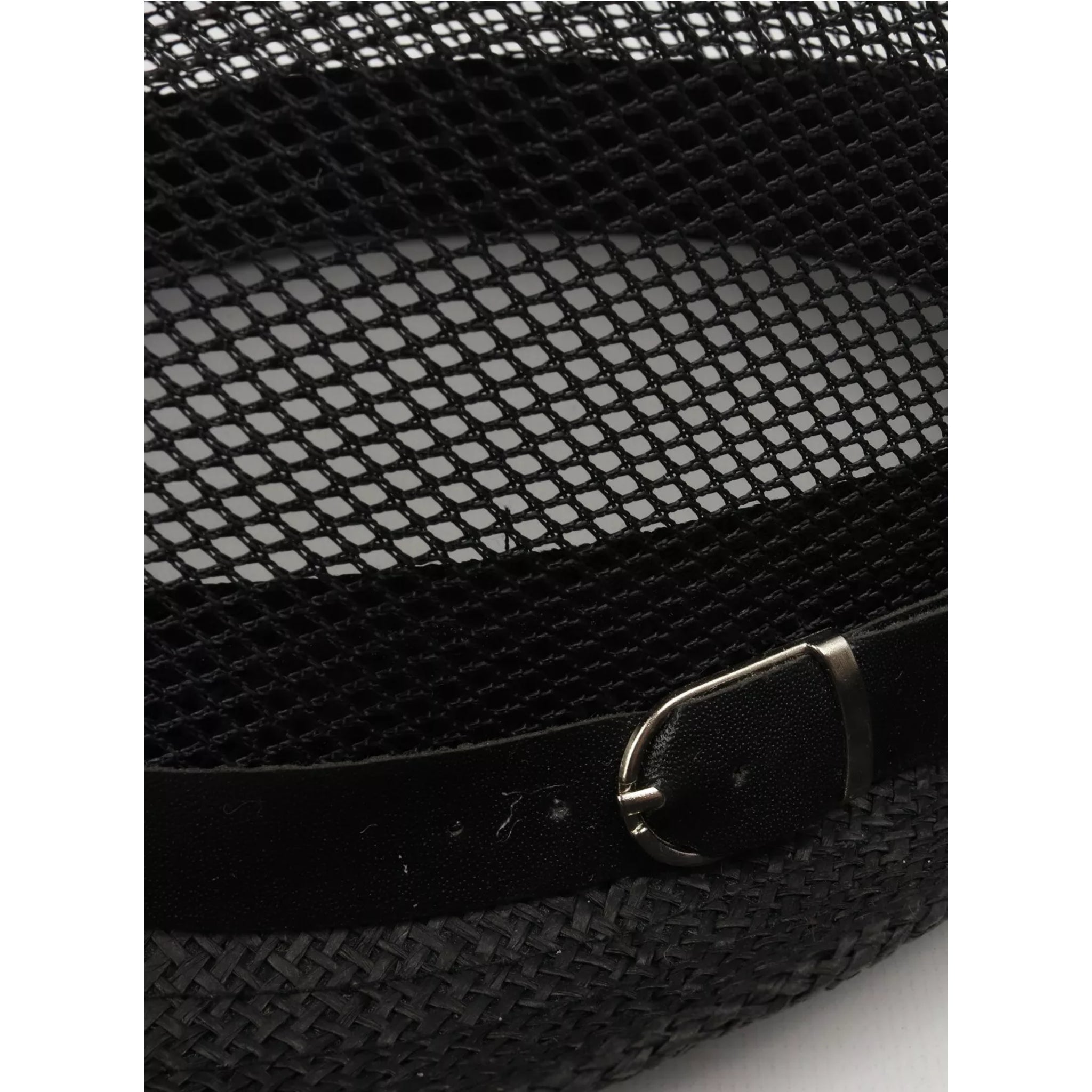 Unisex black straw trilby hat with breathable mesh upper and black band – men's and ladies lightweight summer sun hat for holidays and festivals